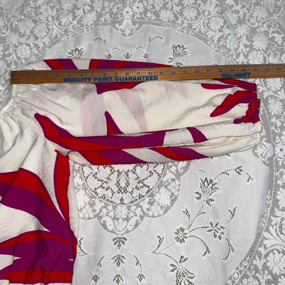 NINE WEST Cropped Women's Abstract‎ Print Off Shoulder Long Sleeve Blouse Top L - Picture 7 of 9